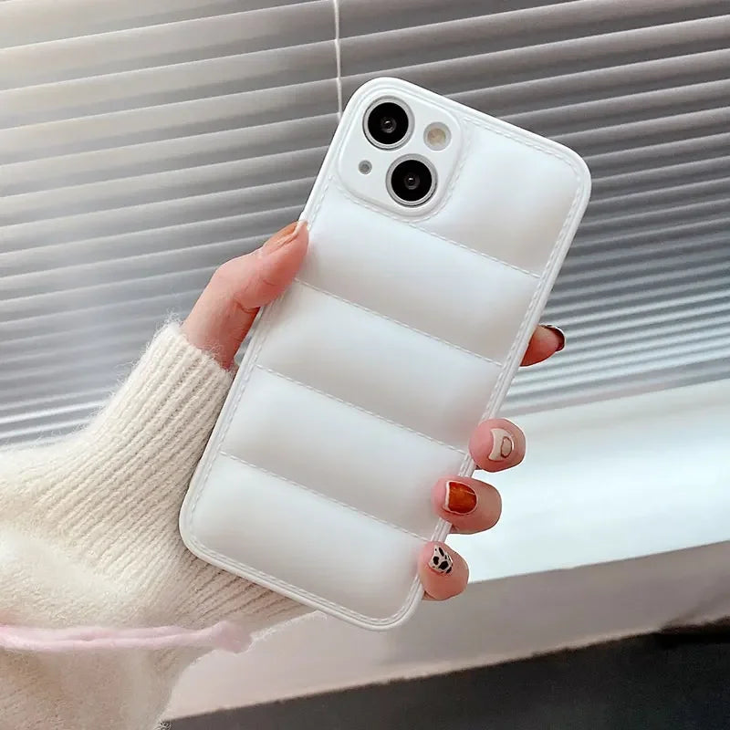 Luxury Down Jacket fine hole silicon case for iPhone 16 15 14 13 12 11 XR XS Pro Max Plus soft protection phone cover for winter