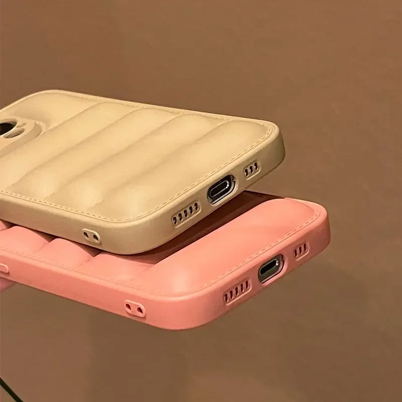 Luxury Down Jacket fine hole silicon case for iPhone 16 15 14 13 12 11 XR XS Pro Max Plus soft protection phone cover for winter
