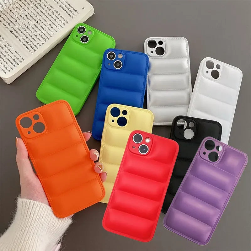 Luxury Down Jacket fine hole silicon case for iPhone 16 15 14 13 12 11 XR XS Pro Max Plus soft protection phone cover for winter