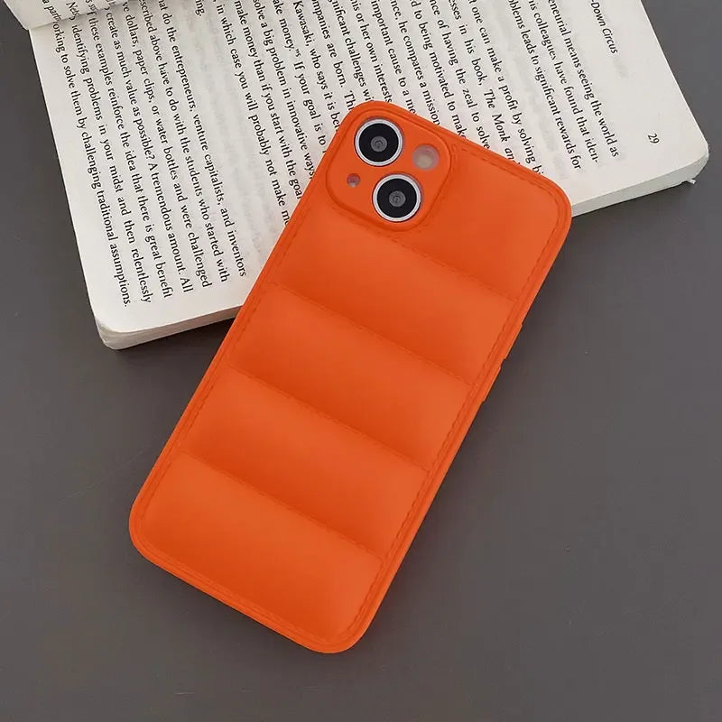 Luxury Down Jacket fine hole silicon case for iPhone 16 15 14 13 12 11 XR XS Pro Max Plus soft protection phone cover for winter