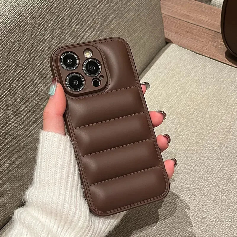 Luxury Down Jacket fine hole silicon case for iPhone 16 15 14 13 12 11 XR XS Pro Max Plus soft protection phone cover for winter