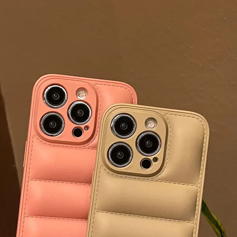 Luxury Down Jacket fine hole silicon case for iPhone 16 15 14 13 12 11 XR XS Pro Max Plus soft protection phone cover for winter
