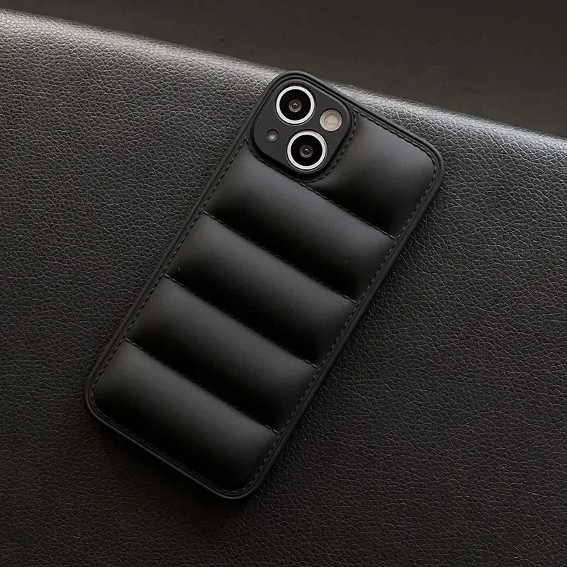 Luxury Down Jacket fine hole silicon case for iPhone 16 15 14 13 12 11 XR XS Pro Max Plus soft protection phone cover for winter
