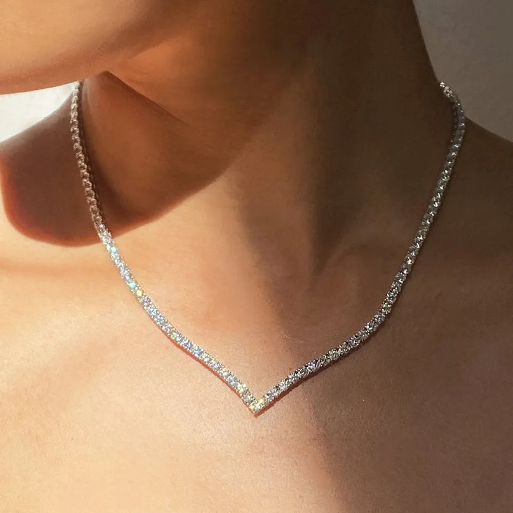 V Shape Crystal Tennis Chain