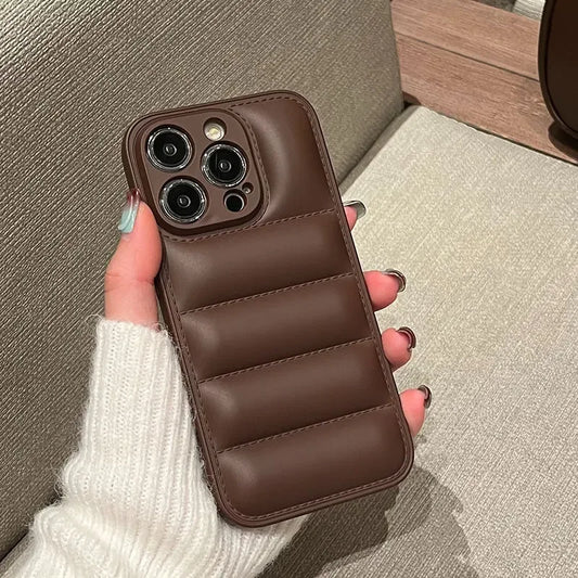 Luxury Down Jacket fine hole silicon case for iPhone 16 15 14 13 12 11 XR XS Pro Max Plus soft protection phone cover for winter